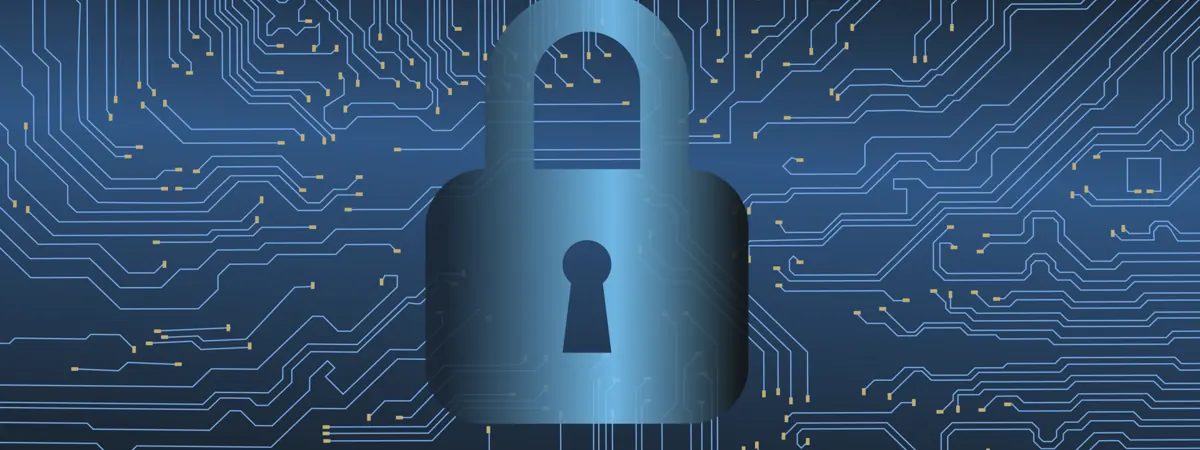 Padlock over a blue circuit-board pattern